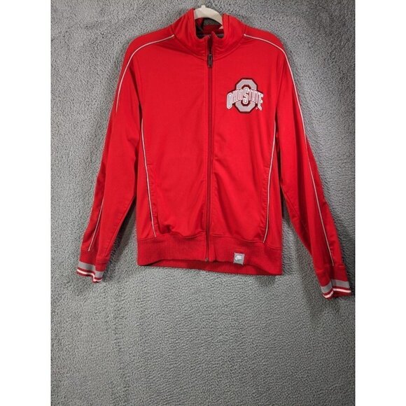 Nike Ohio State Buckeyes Sweatshirt Jacket Medium Full Zip Stripe Cuffs Mock Red - Picture 1 of 16